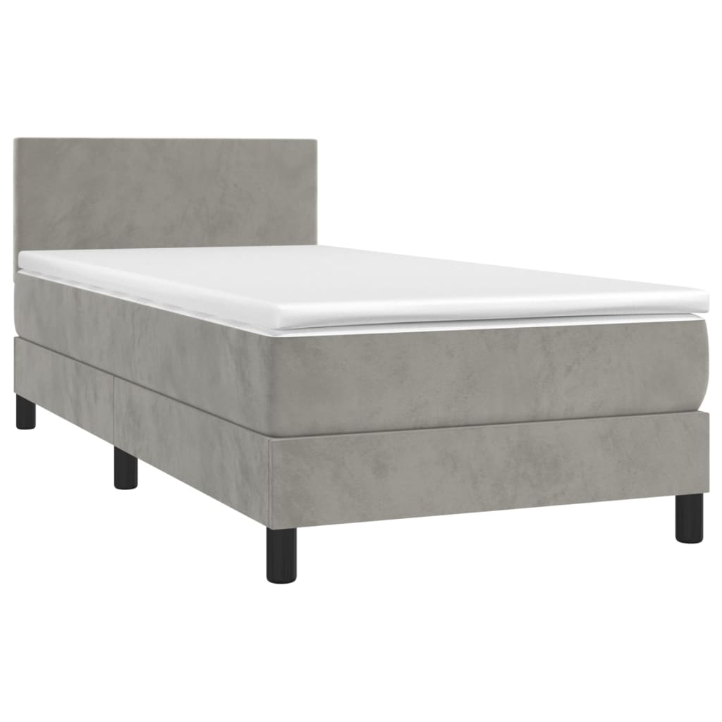 Krevet box spring s madracem LED svjetlosivi 90x200 cm baršun