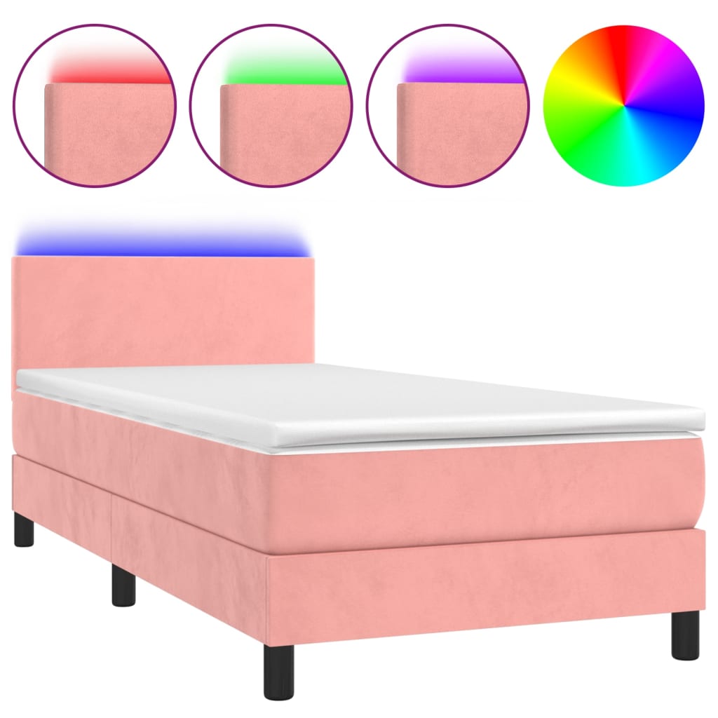 Krevet box spring s madracem LED ružičasti 90x200 cm baršunasti