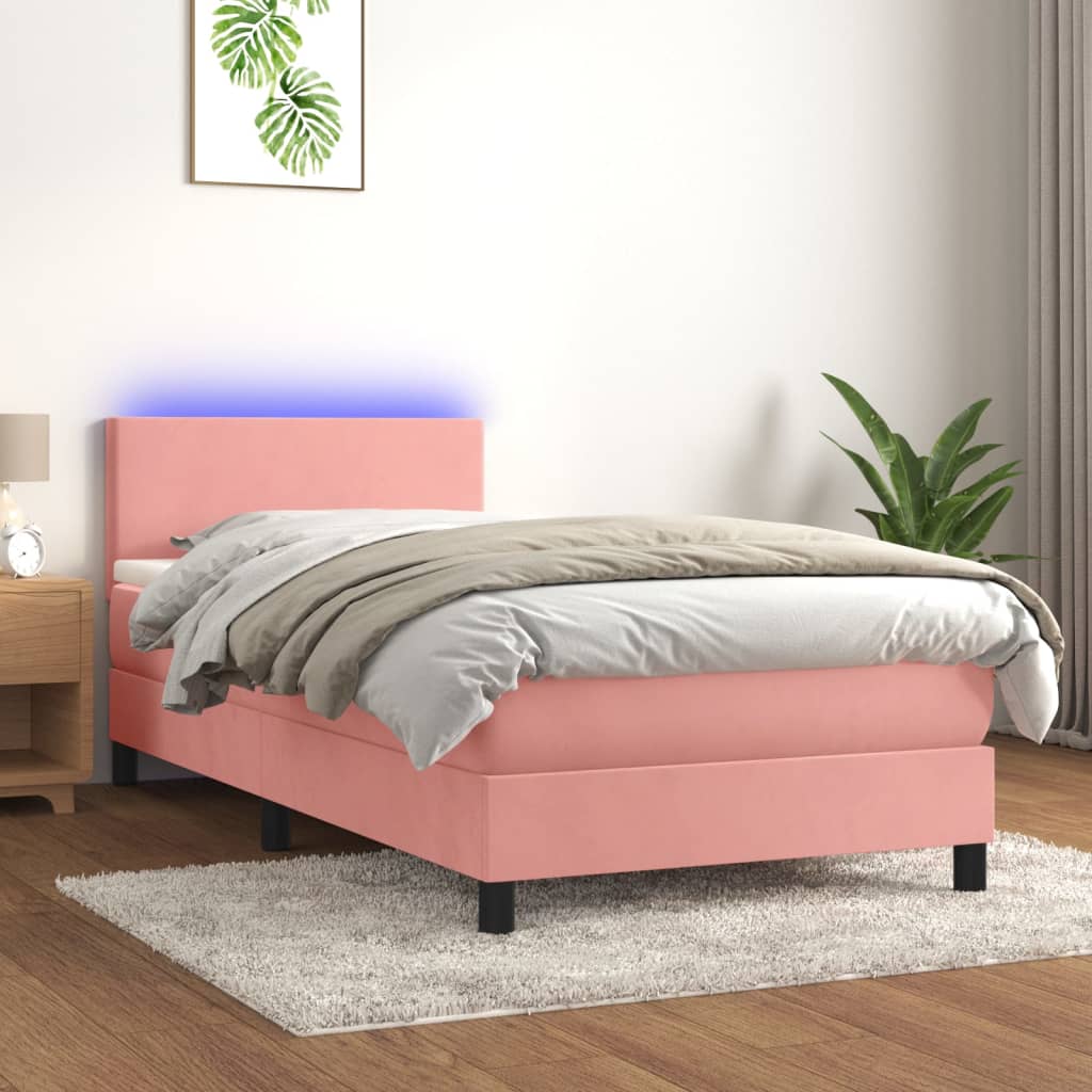Krevet box spring s madracem LED ružičasti 90x200 cm baršunasti