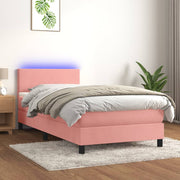 Krevet box spring s madracem LED ružičasti 90x200 cm baršunasti