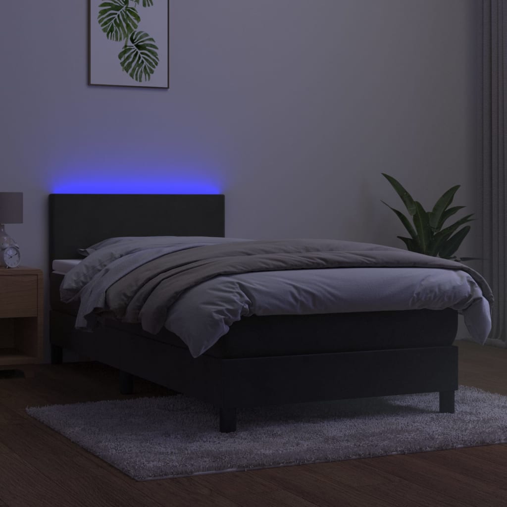 Krevet box spring s madracem LED tamnosivi 100x200 cm baršun
