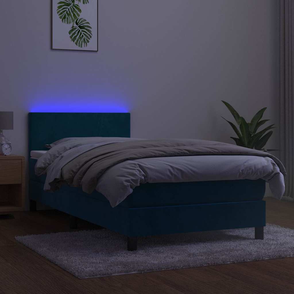 Krevet box spring s madracem LED tamnoplavi 100x200 cm baršun