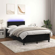 Krevet box spring s madracem LED crni 120 x 200 cm baršun