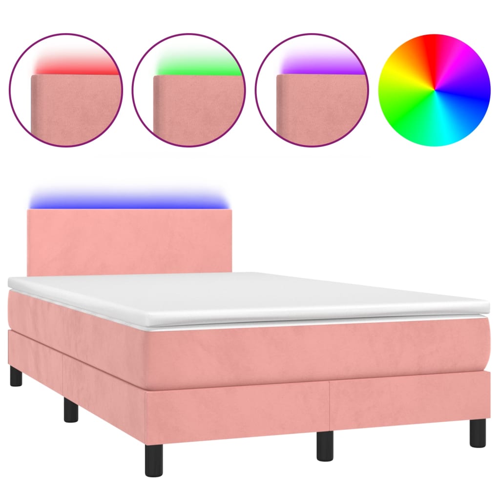 Krevet box spring s madracem LED ružičasti 120x200cm baršunasti