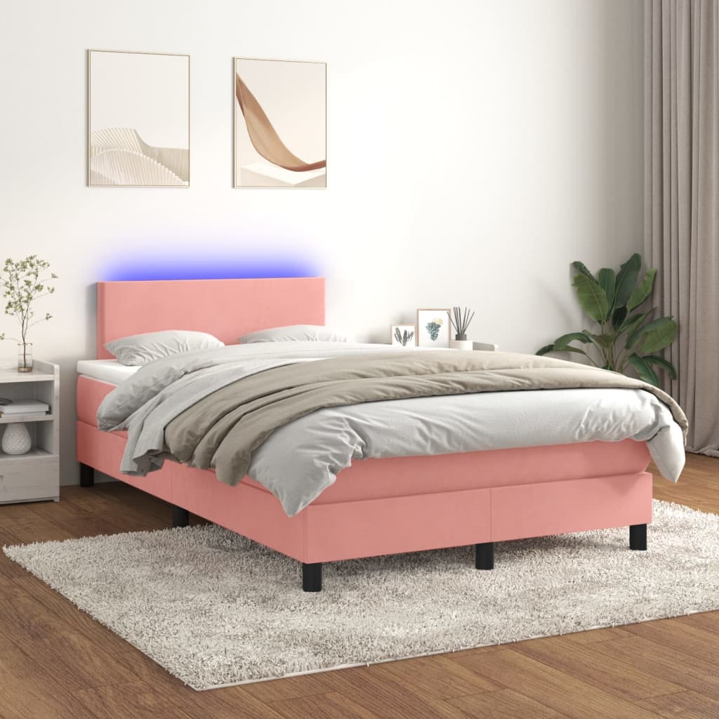 Krevet box spring s madracem LED ružičasti 120x200cm baršunasti