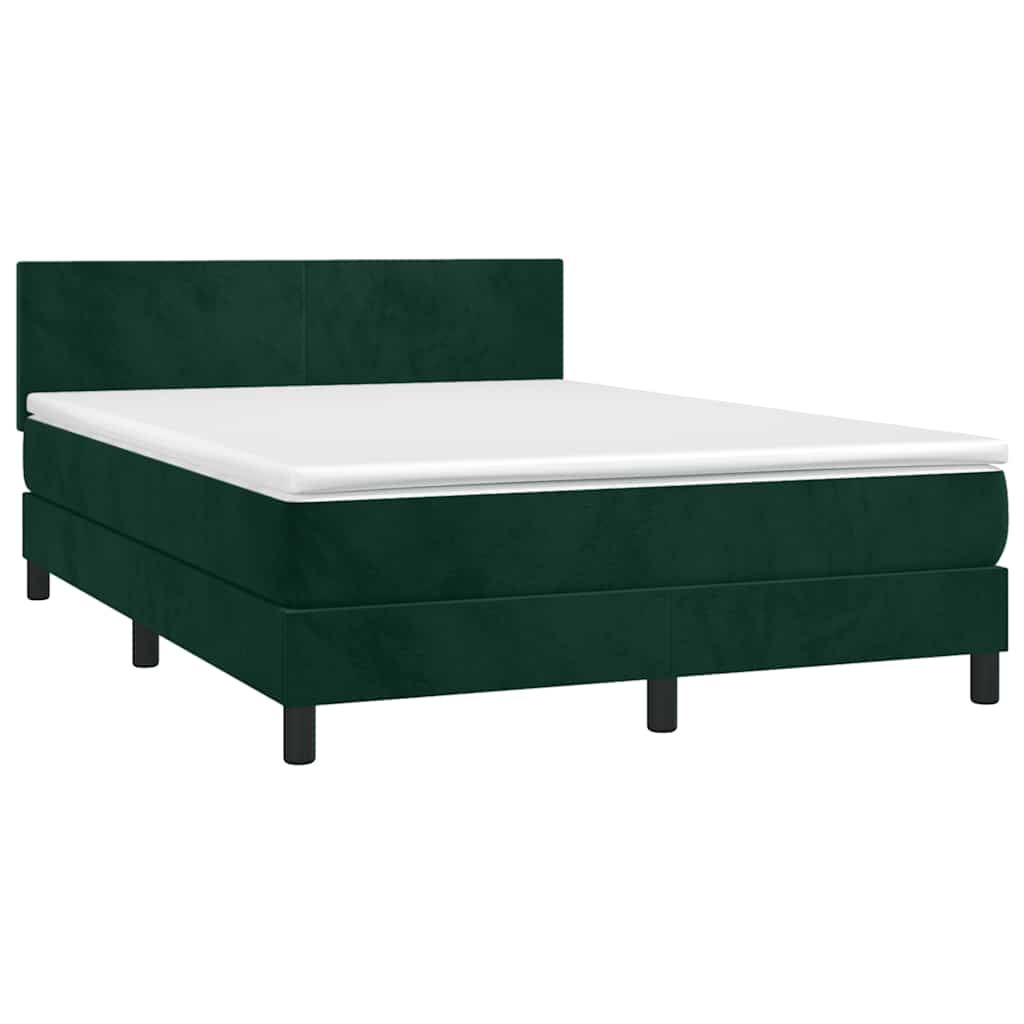 Krevet box spring s madracem LED tamnozeleni 140x190 cm baršun