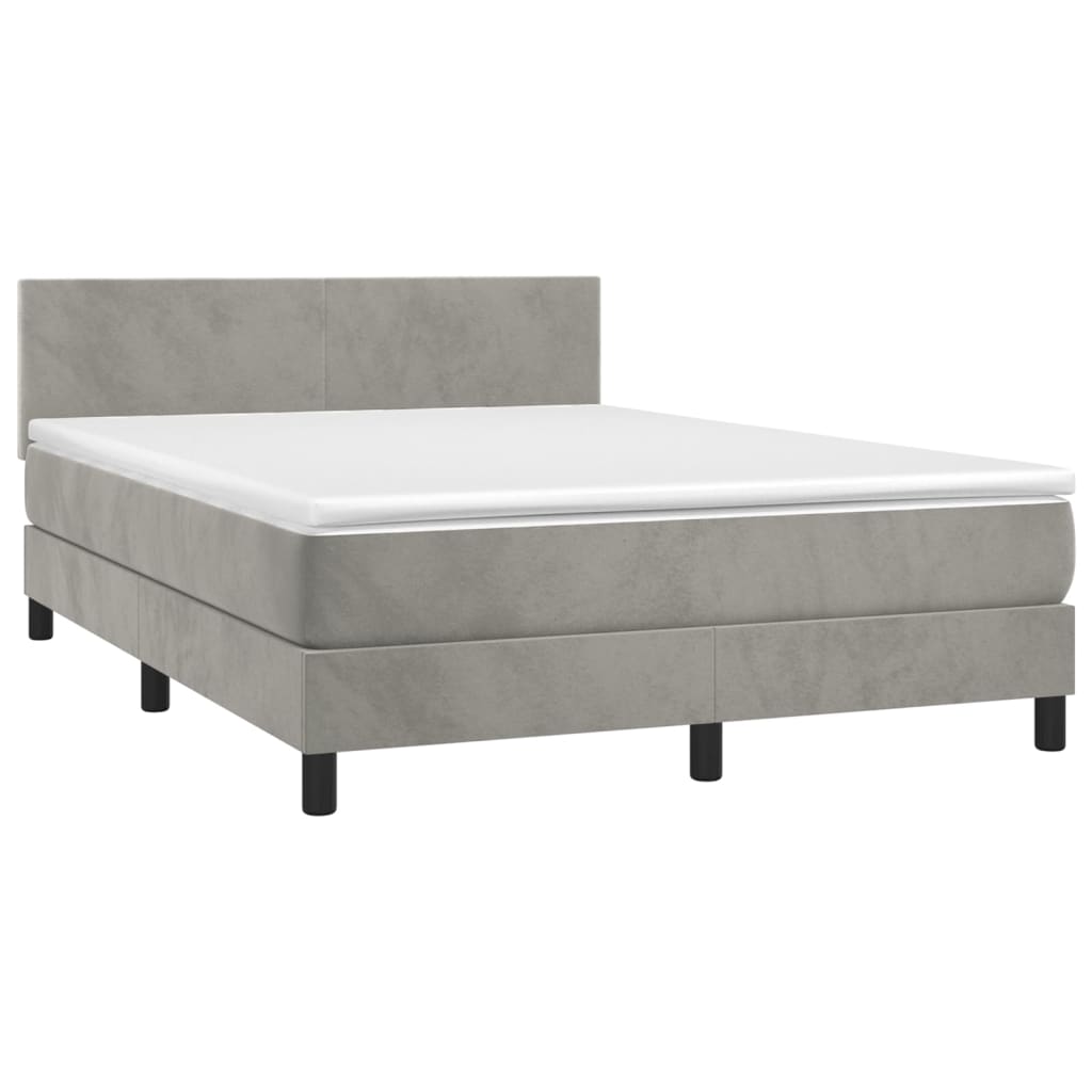 Krevet box spring s madracem LED svjetlosivi 140x200 cm baršun