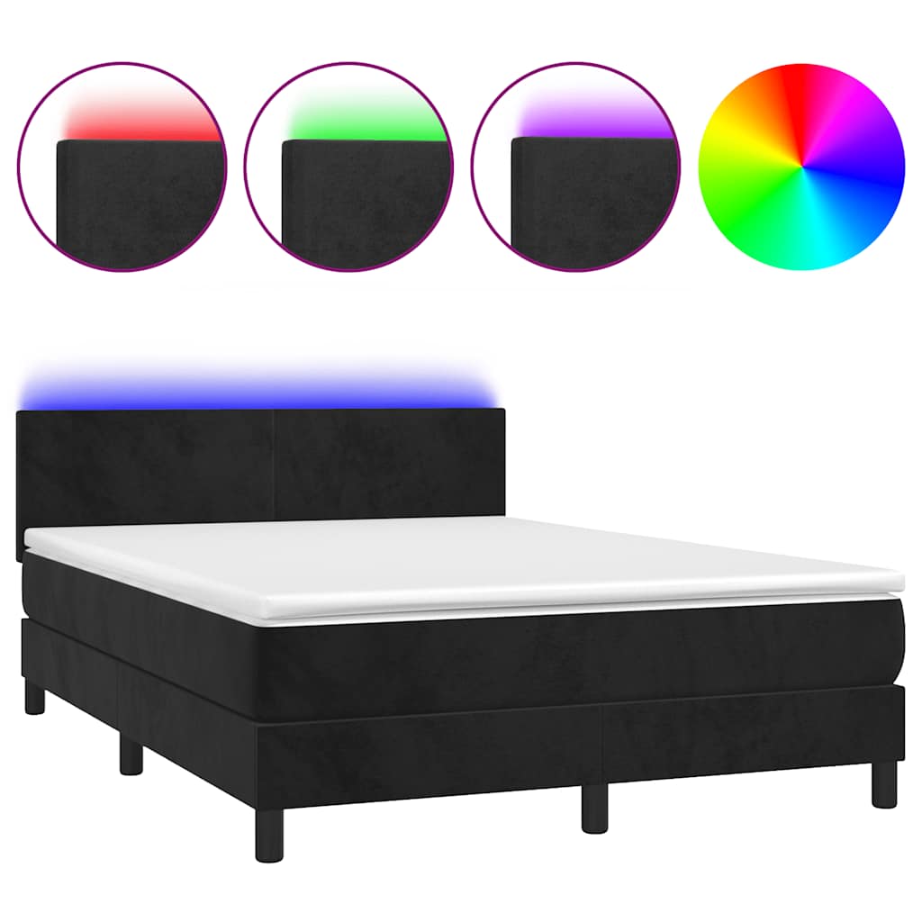 Krevet box spring s madracem LED crni 140x200 cm baršun