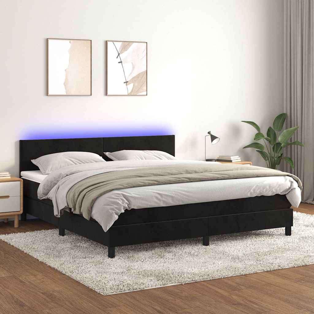 Krevet box spring s madracem LED crni 160x200 cm baršun