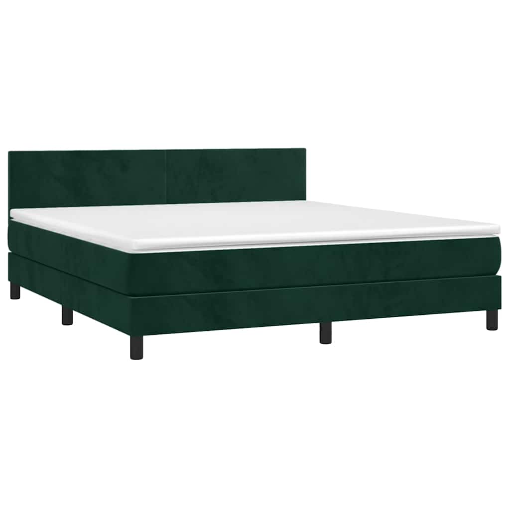 Krevet box spring s madracem LED tamnozeleni 160x200 cm baršun