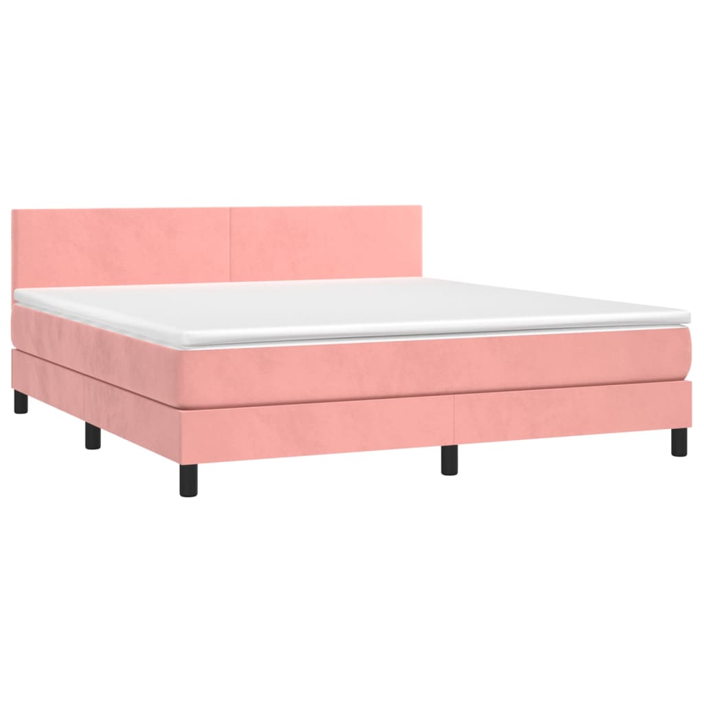 Krevet box spring s madracem LED ružičasti 160x200cm baršunasti