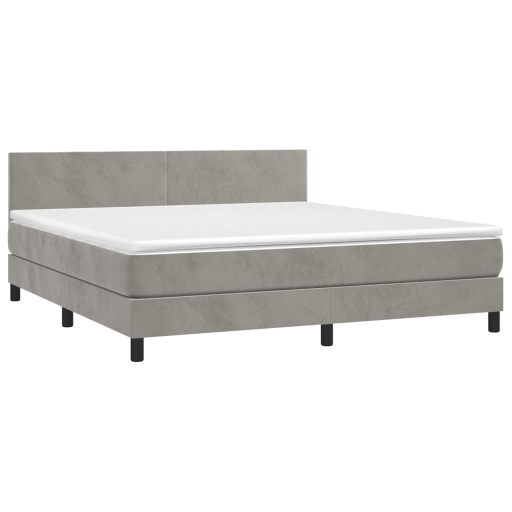 Krevet box spring s madracem LED svjetlosivi 180x200 cm baršun