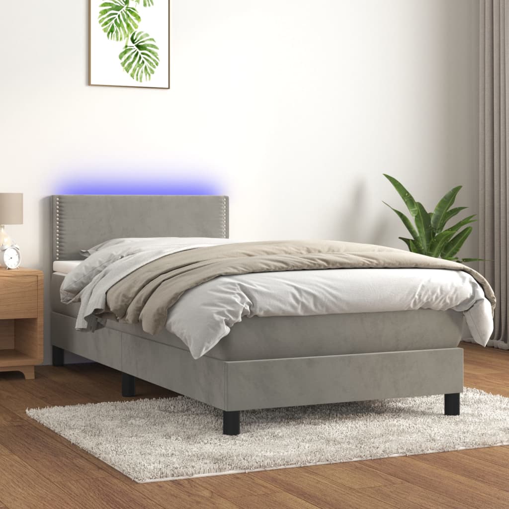 Krevet box spring s madracem LED svjetlosivi 80x200 cm baršun