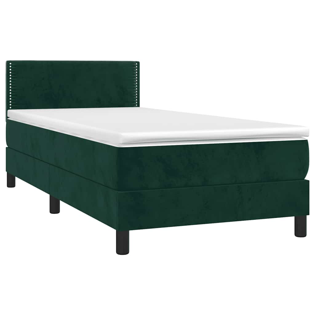 Krevet box spring s madracem LED tamnozeleni 100x200 cm baršun