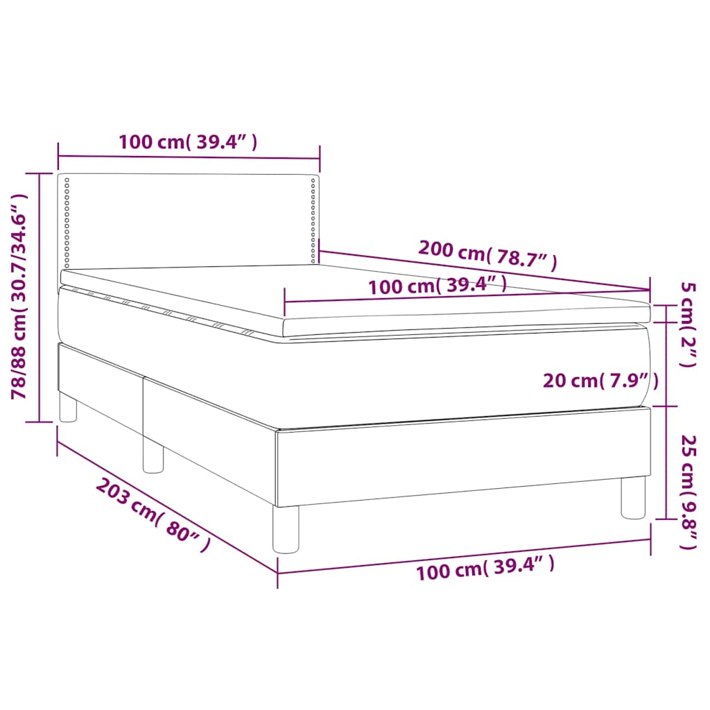 Krevet box spring s madracem LED tamnozeleni 100x200 cm baršun