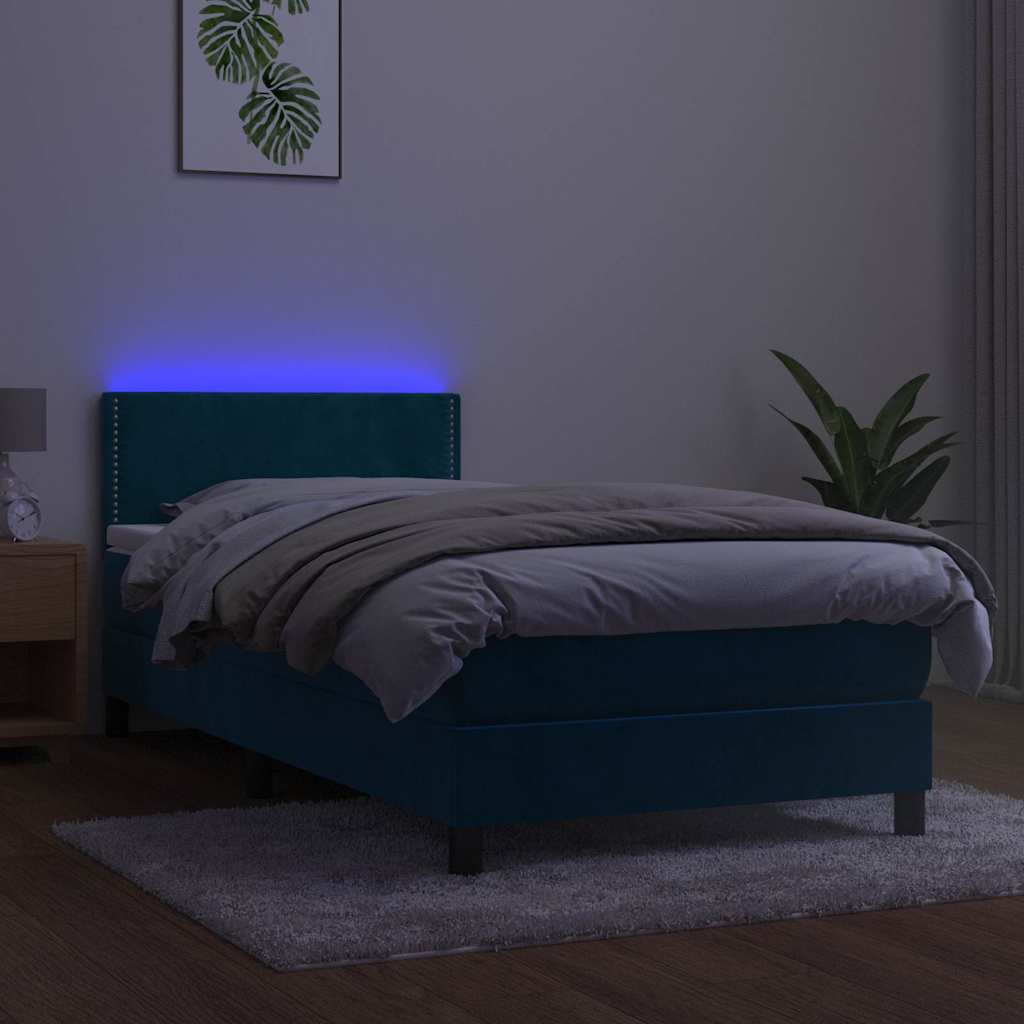 Krevet box spring s madracem LED tamnoplavi 100x200 cm baršun