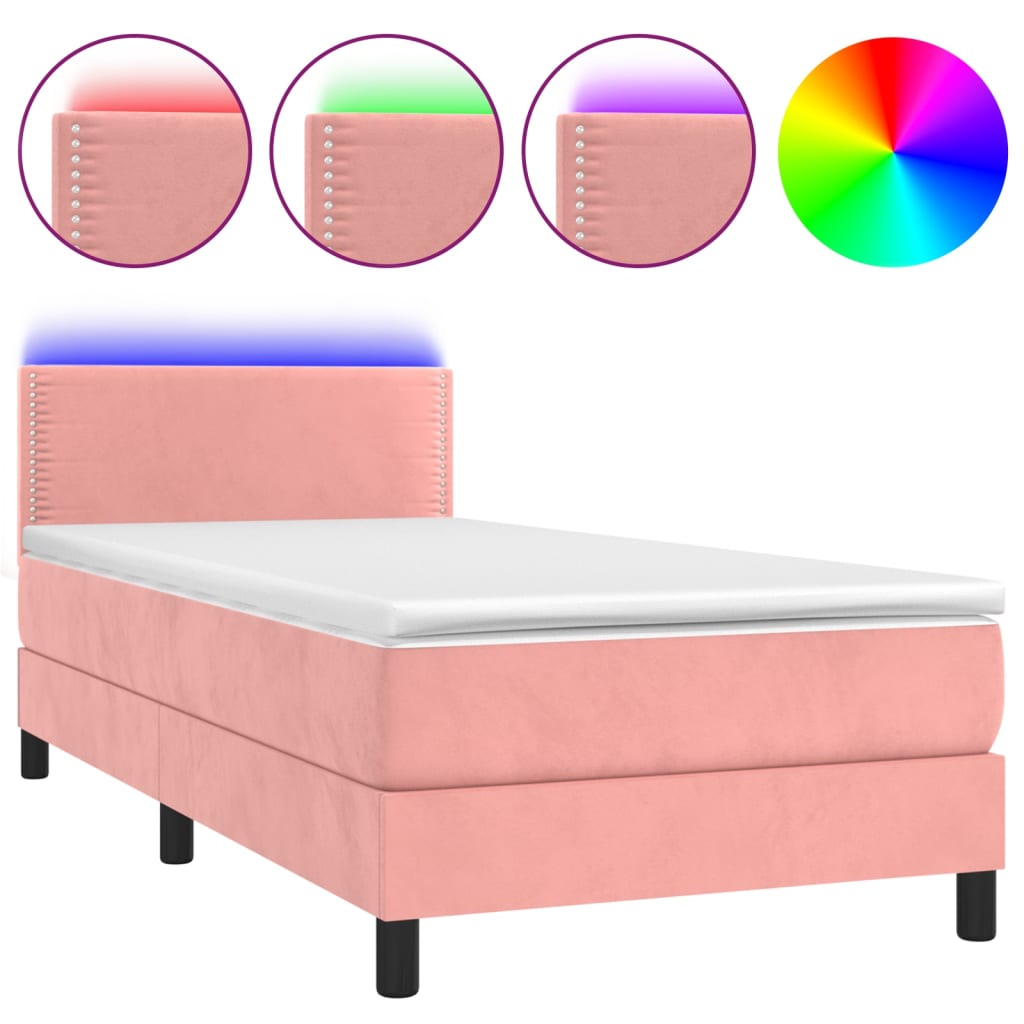 Krevet box spring s madracem LED ružičasti 100x200cm baršunasti