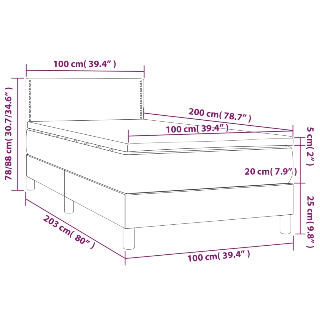 Krevet box spring s madracem LED ružičasti 100x200cm baršunasti