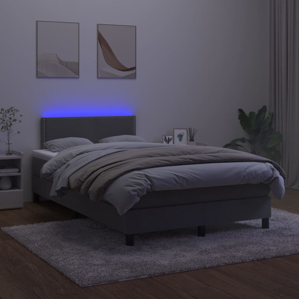 Krevet box spring s madracem LED tamnosivi 120 x 200 cm baršun