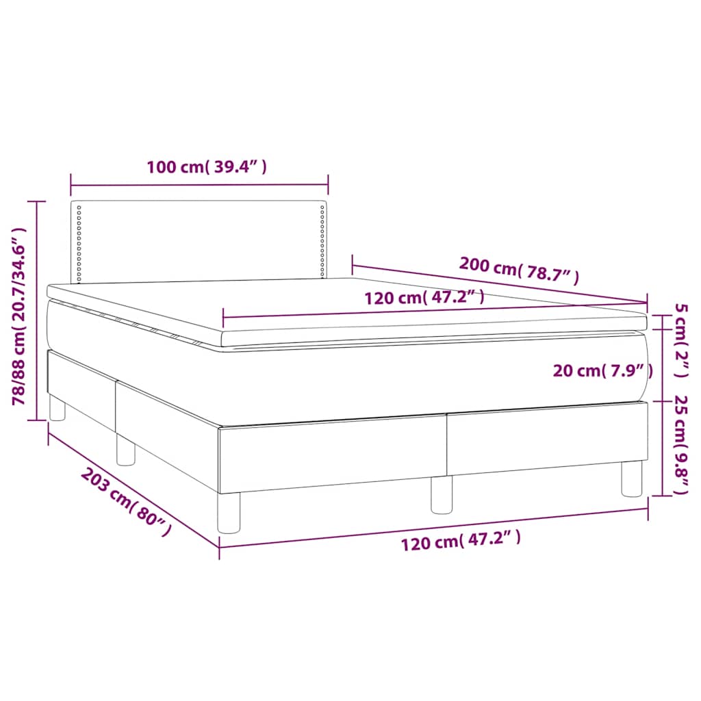 Krevet box spring s madracem LED crni 120 x 200 cm baršun