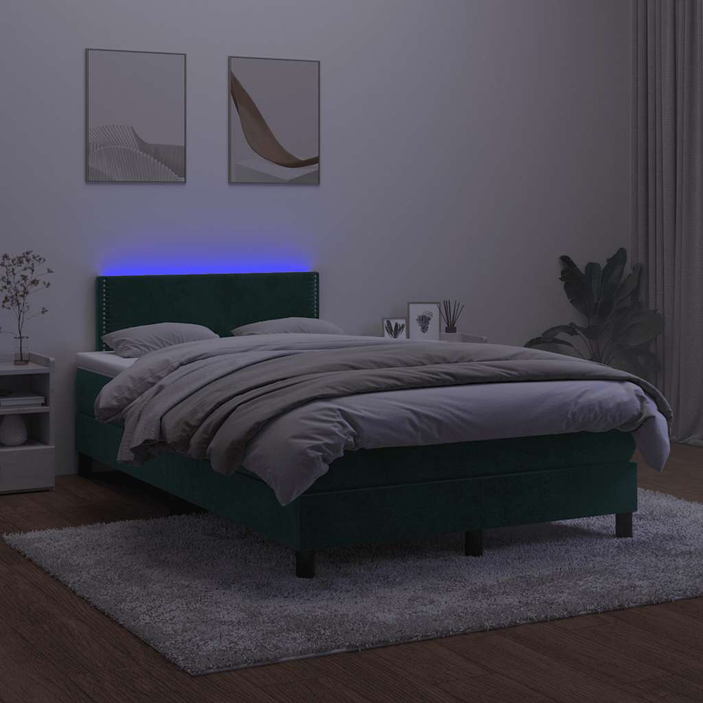 Krevet box spring s madracem LED tamnozeleni 120x200 cm baršun