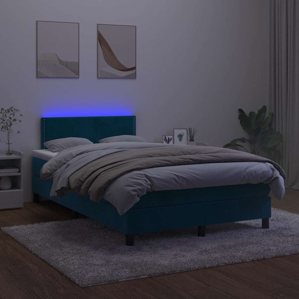 Krevet box spring s madracem LED tamnoplavi 120x200 cm baršun