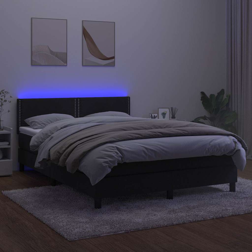 Krevet box spring s madracem LED crni 140x190 cm baršun