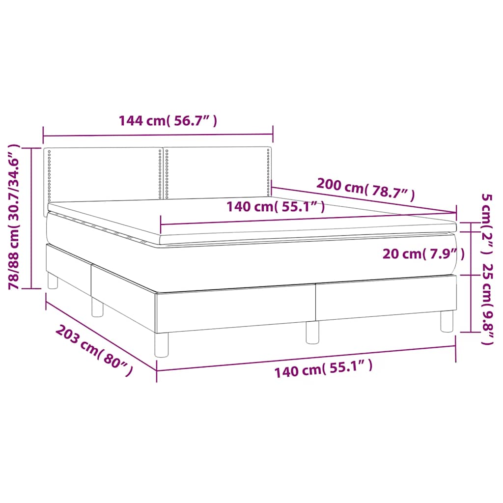 Krevet box spring s madracem LED crni 140x200 cm baršun