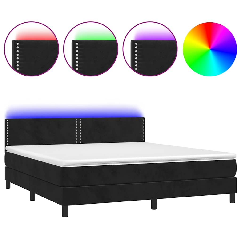Krevet box spring s madracem LED crni 160x200 cm baršun