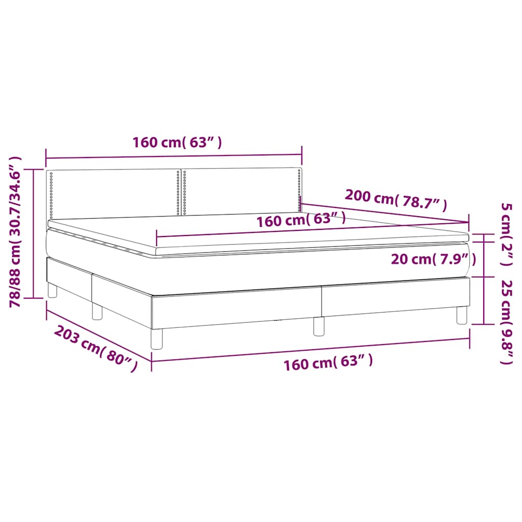Krevet box spring s madracem LED tamnoplavi 160x200 cm baršun