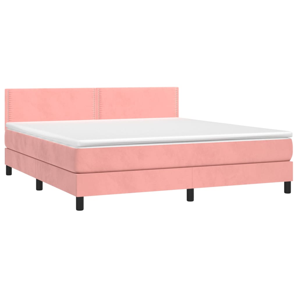 Krevet box spring s madracem LED ružičasti 160x200cm baršunasti