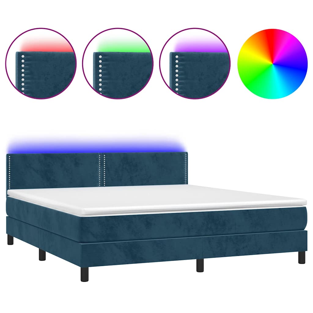 Krevet box spring s madracem LED tamnoplavi 180x200 cm baršun