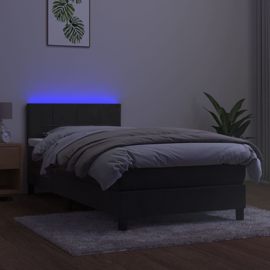 Krevet box spring s madracem LED tamnosivi 80 x 200 cm baršun