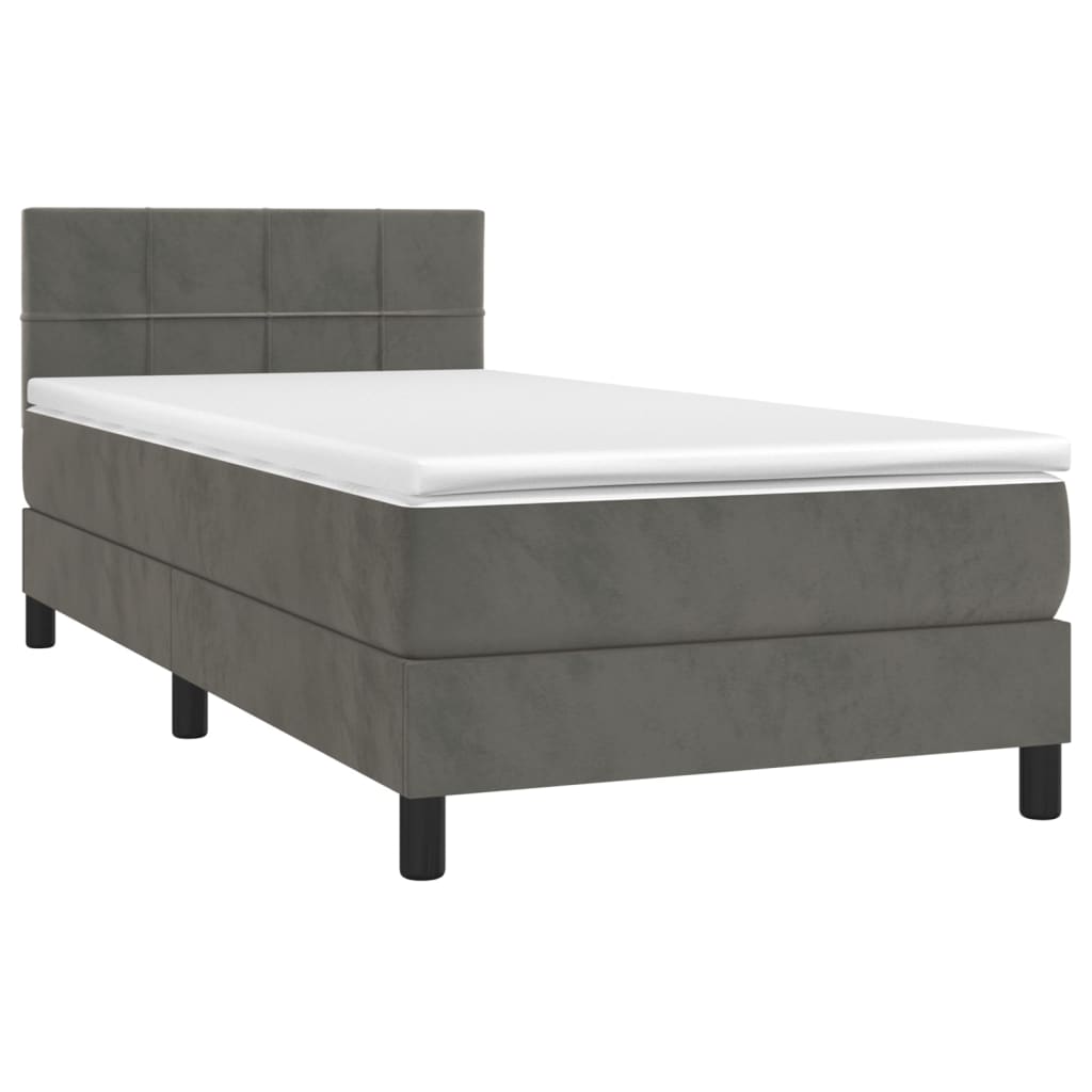 Krevet box spring s madracem LED tamnosivi 80 x 200 cm baršun