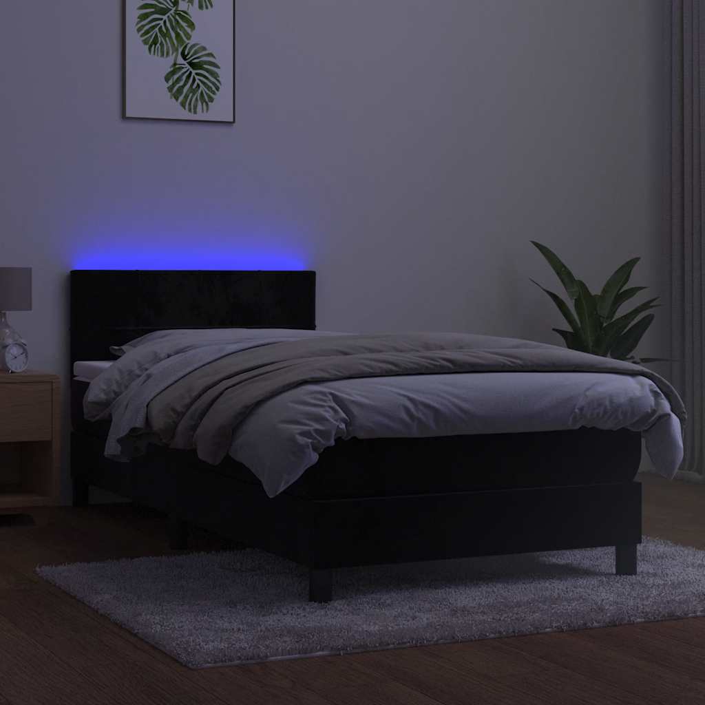 Krevet box spring s madracem LED crni 80 x 200 cm baršunasti