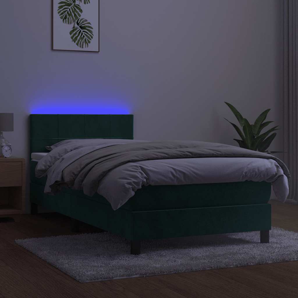 Krevet box spring s madracem LED tamnozeleni 80 x 200 cm baršun
