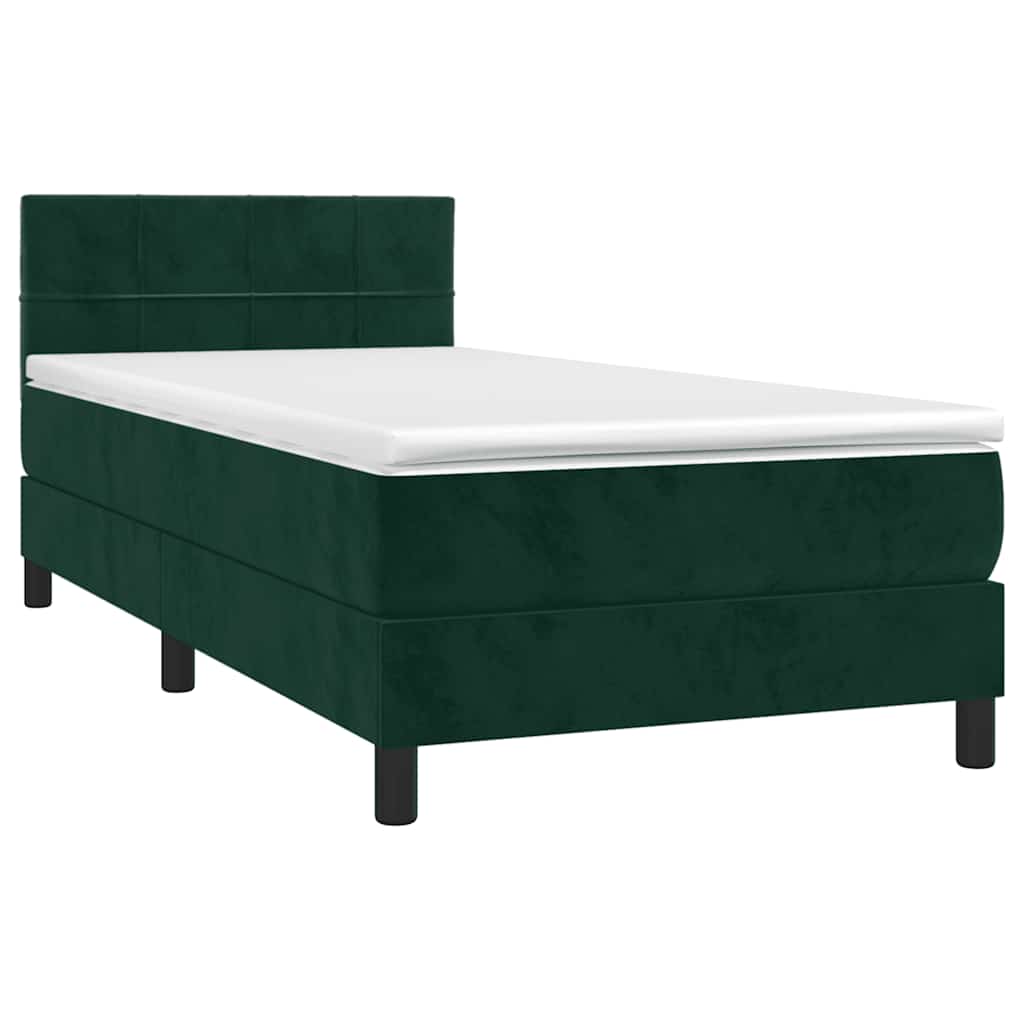 Krevet box spring s madracem LED tamnozeleni 80 x 200 cm baršun