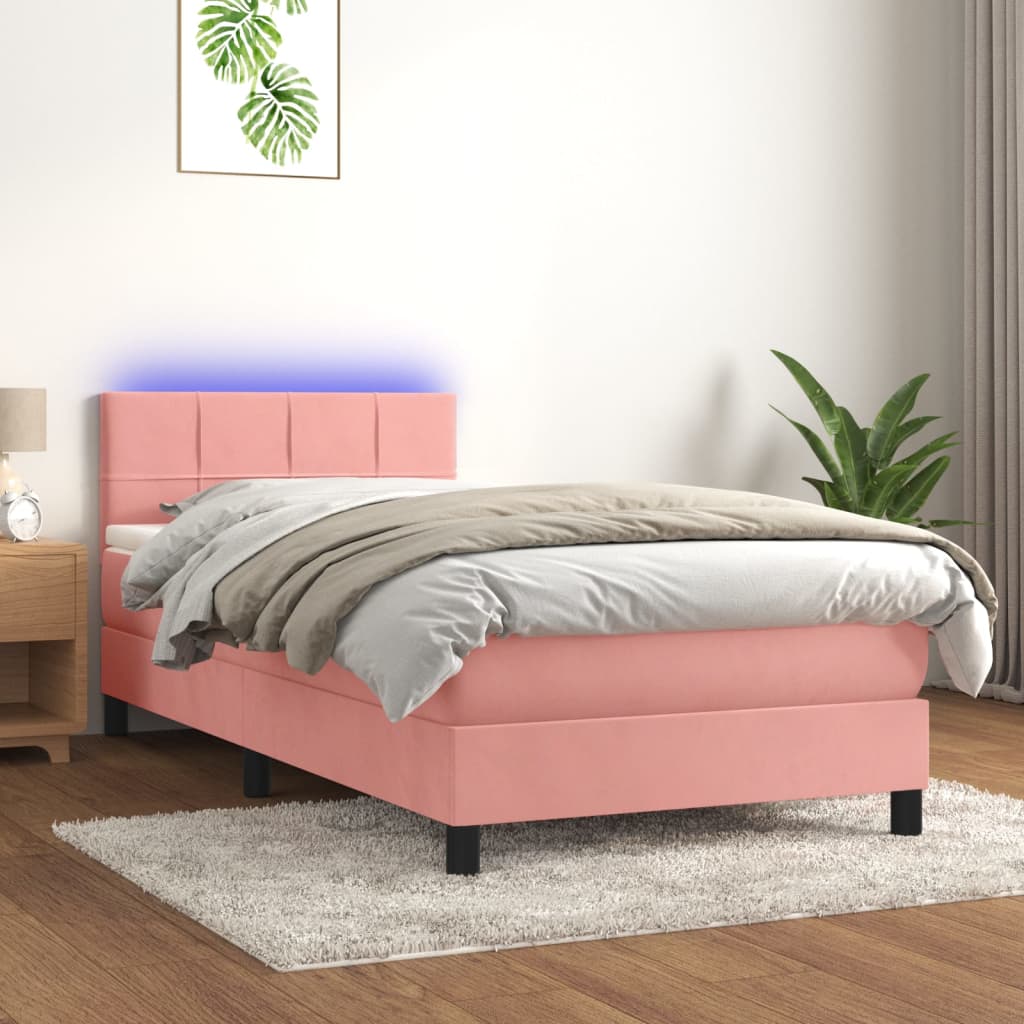 Krevet box spring s madracem LED ružičasti 80x200 cm baršunasti