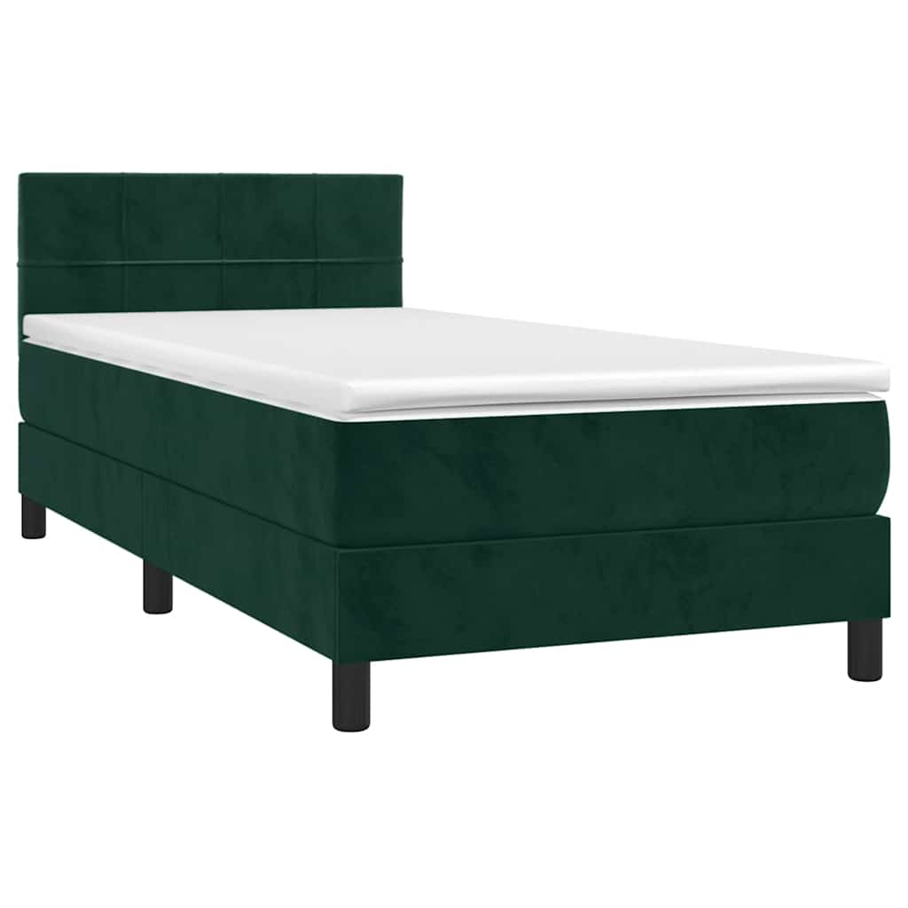 Krevet box spring s madracem LED tamnozeleni 90x190 cm baršun