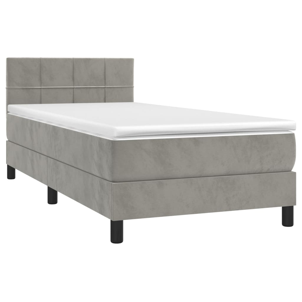 Krevet box spring s madracem LED svjetlosivi 90x200 cm baršun