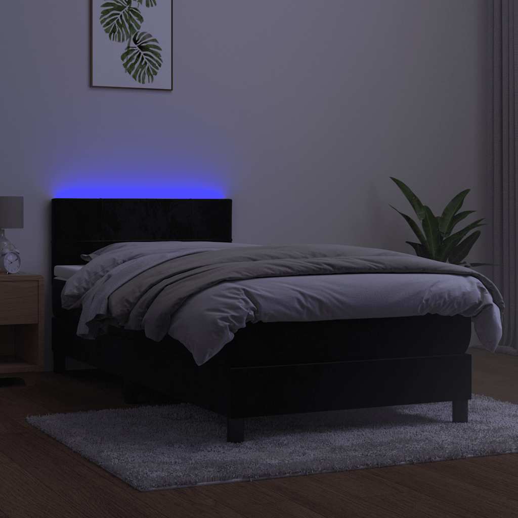 Krevet box spring s madracem LED crni 100x200 cm baršun