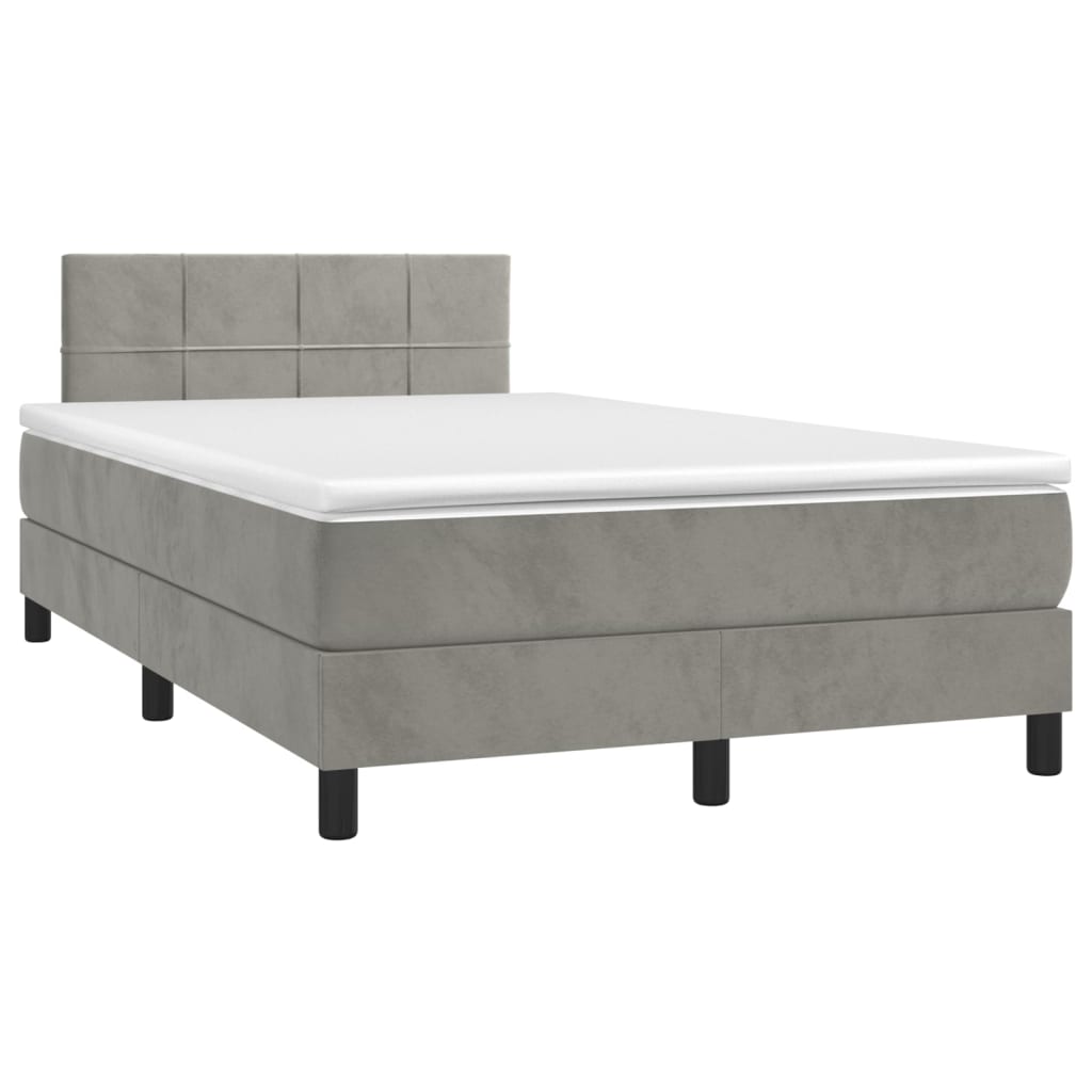Krevet box spring s madracem LED svjetlosivi 120x200 cm baršun