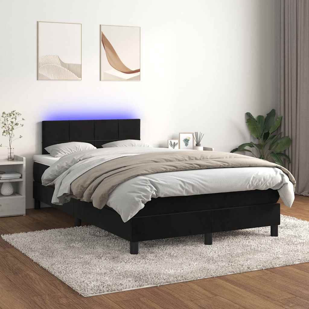 Krevet box spring s madracem LED crni 120 x 200 cm baršun