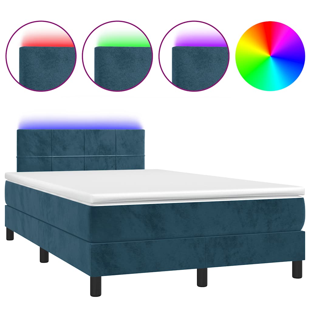 Krevet box spring s madracem LED tamnoplavi 120x200 cm baršun