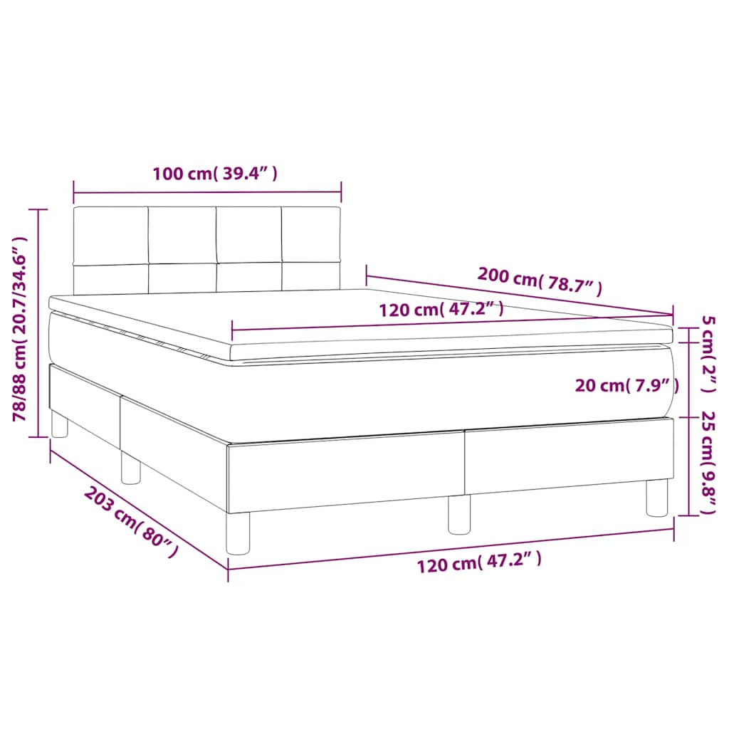Krevet box spring s madracem LED tamnoplavi 120x200 cm baršun