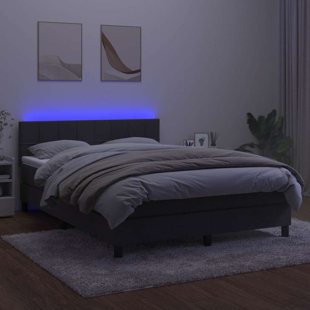 Krevet box spring s madracem LED tamnosivi 140x190 cm baršun