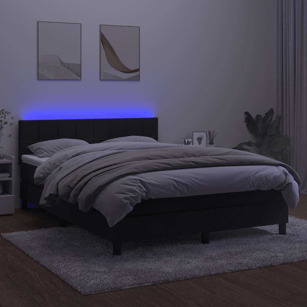 Krevet box spring s madracem LED crni 140x190 cm baršun