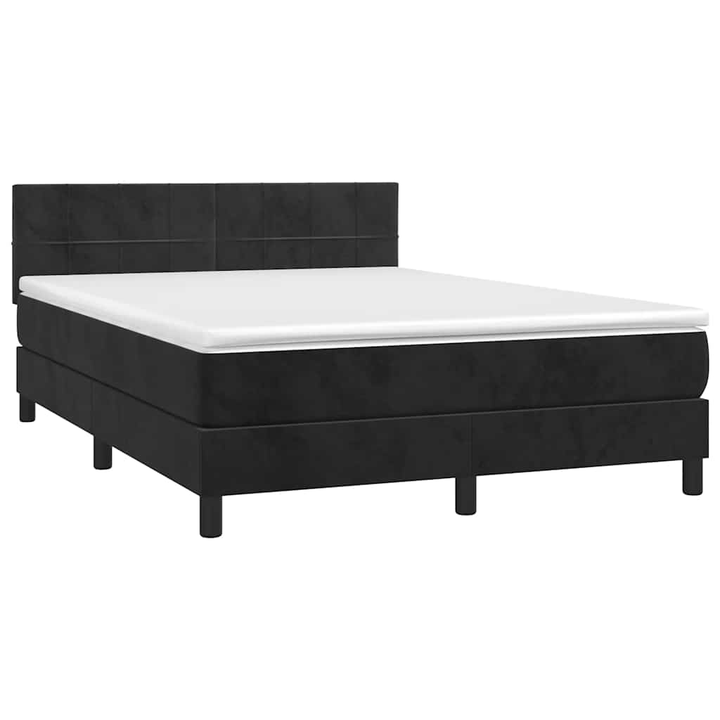 Krevet box spring s madracem LED crni 140x190 cm baršun