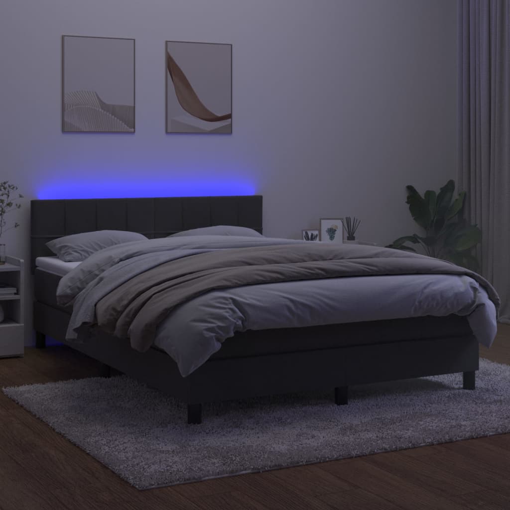 Krevet box spring s madracem LED tamnosivi 140x200 cm baršun