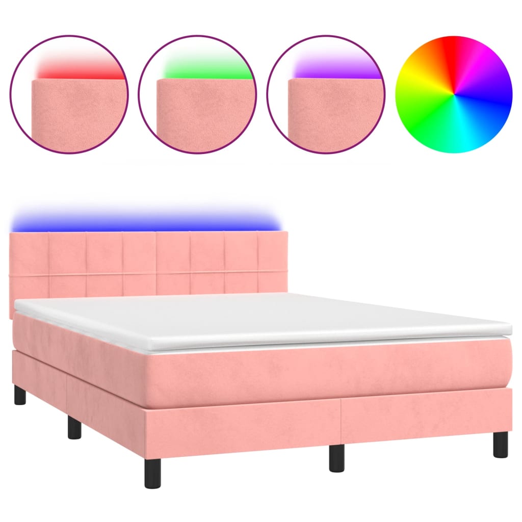Krevet box spring s madracem LED ružičasti 140x200cm baršunasti